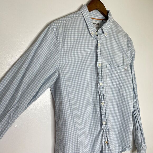 Timberland Regular Fit Blue Check Long Sleeve Button Up Shirt Size Medium Men's - Picture 4 of 12